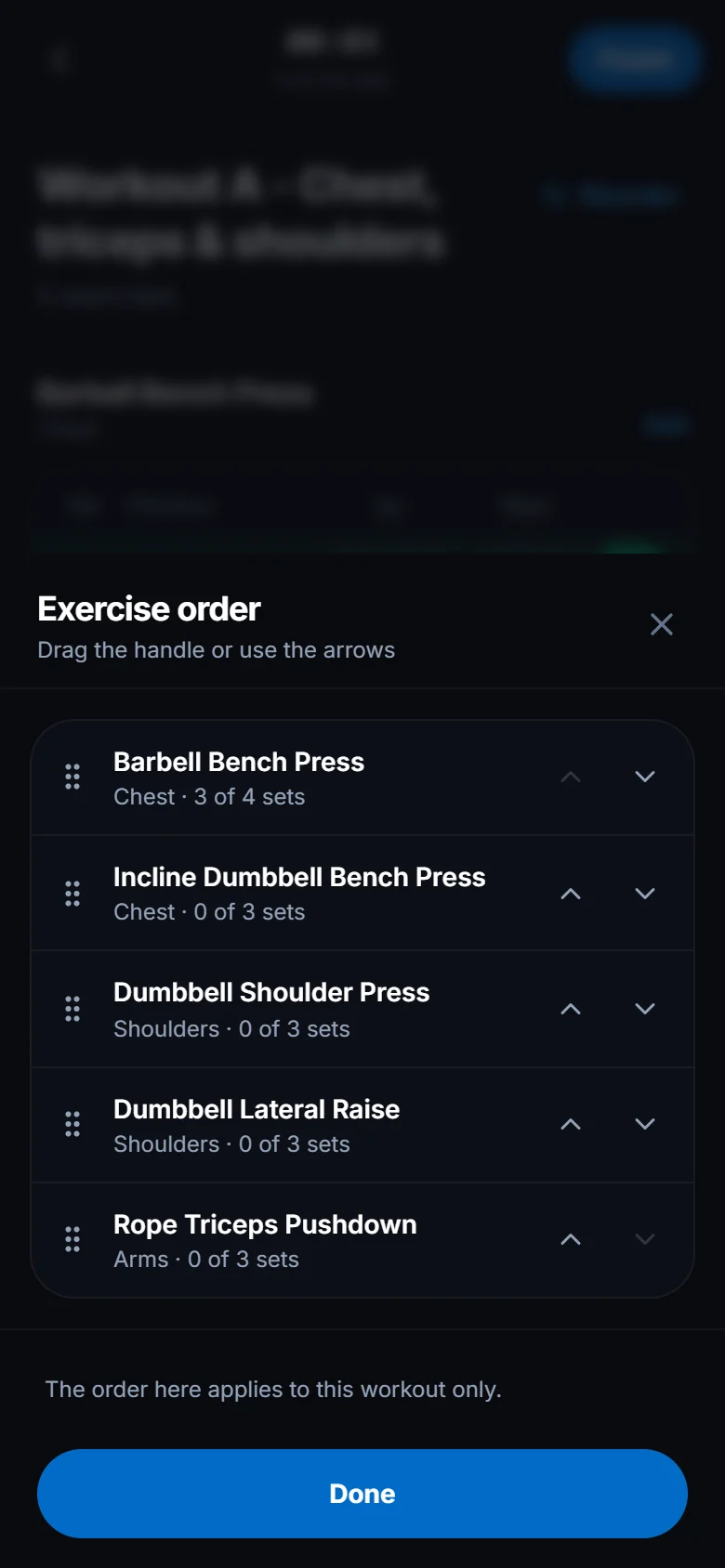 Change the exercise order