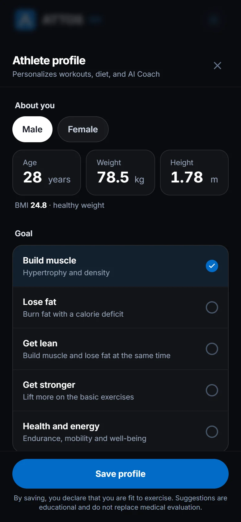 Update your athlete profile