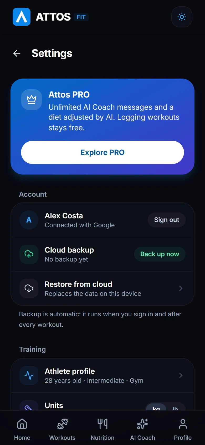 Account and cloud backup