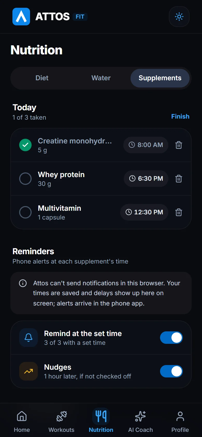 Supplement reminders and editing the list