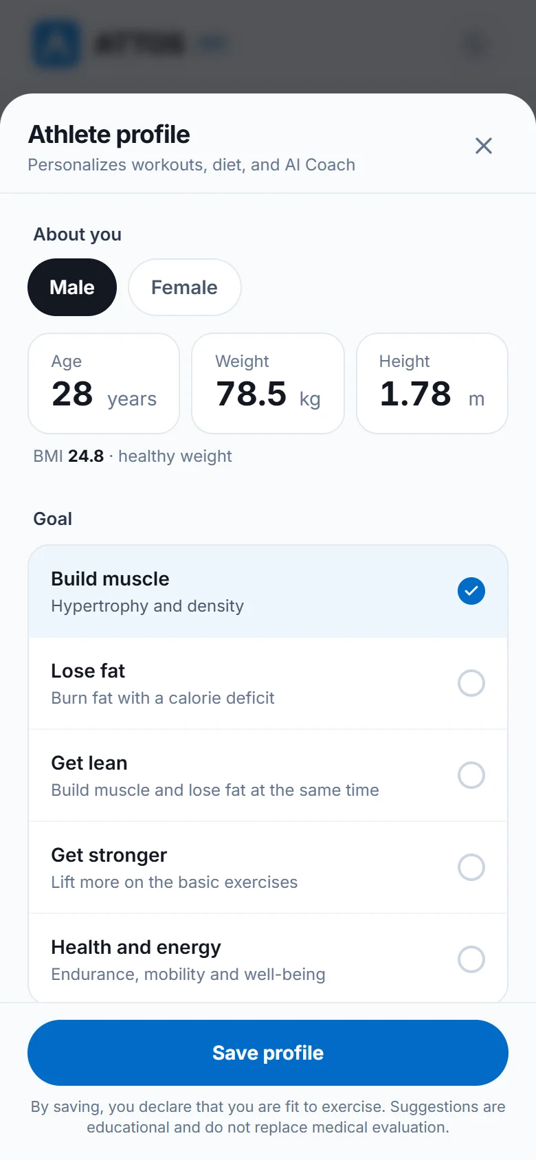 Update your athlete profile