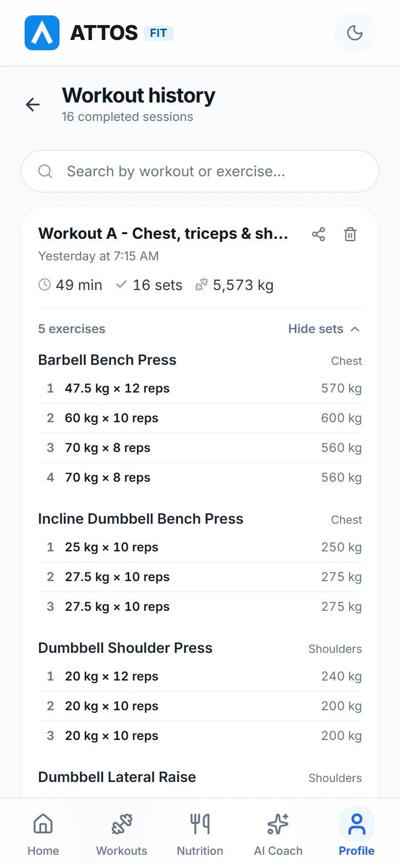 Check your workout history (2)