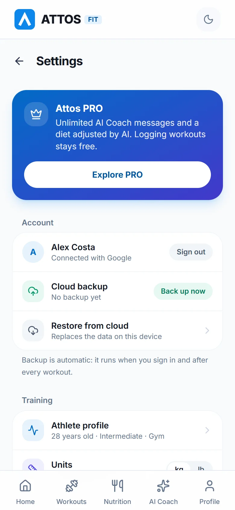 Account and cloud backup