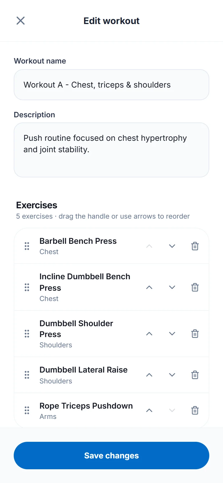 Edit a workout