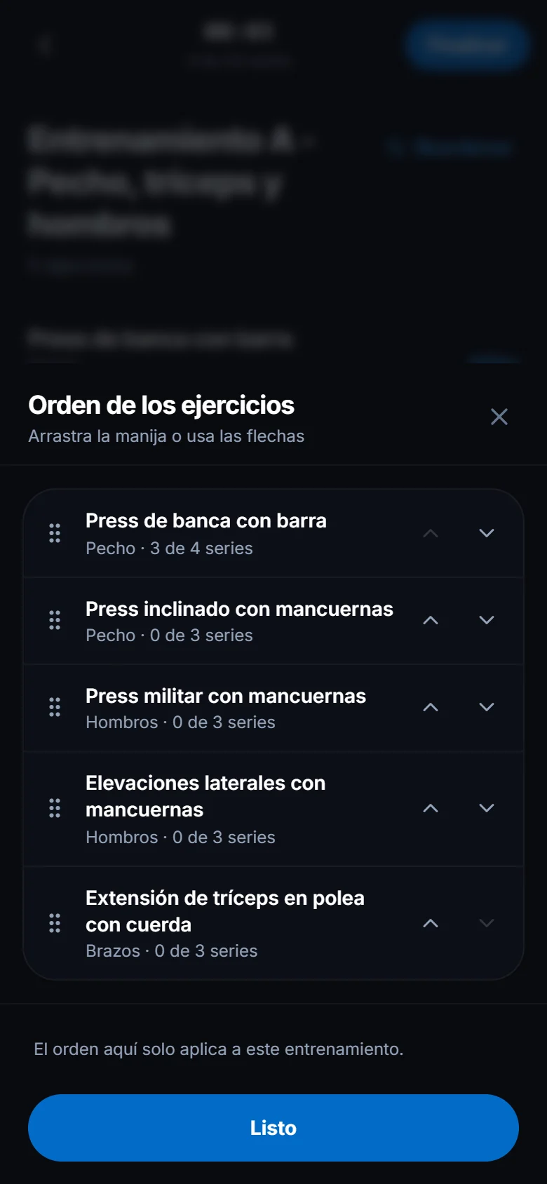 Cambia el orden de los ejercicios