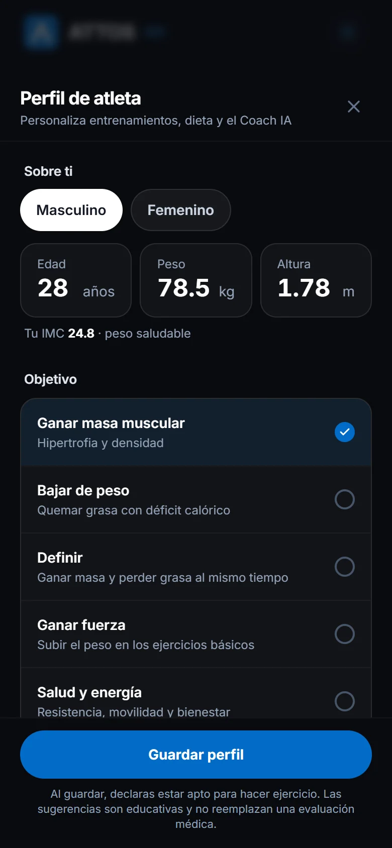 Actualiza tu perfil de atleta