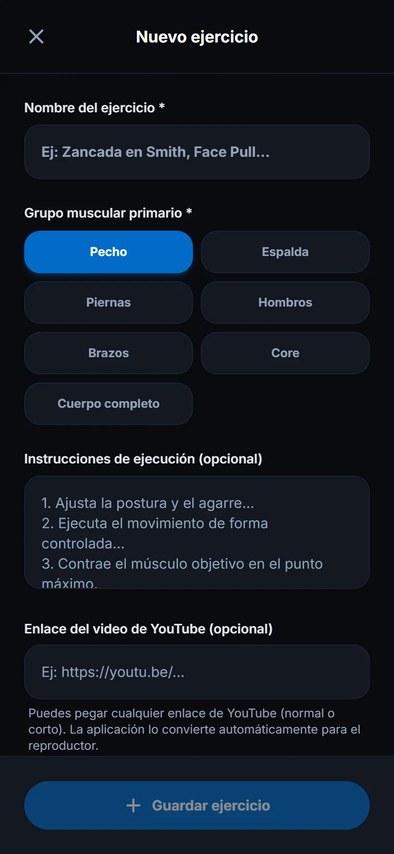 Registra un ejercicio tuyo