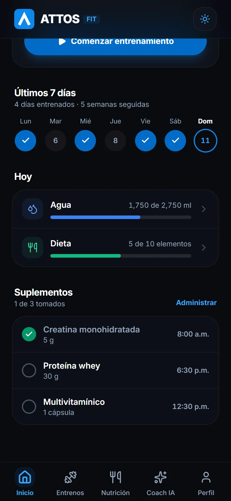 Sigue el agua, la dieta y los suplementos del día