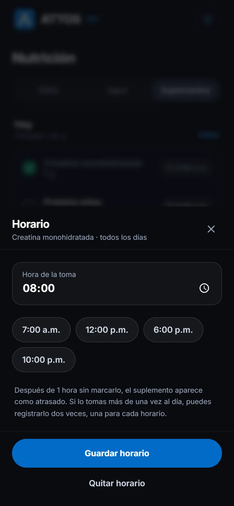 Agrega suplementos y sus horas (2)