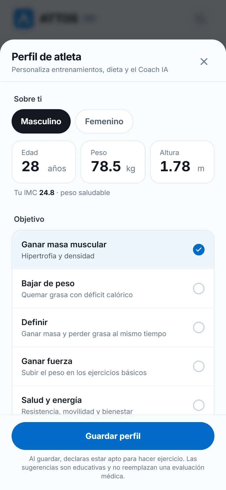 Actualiza tu perfil de atleta