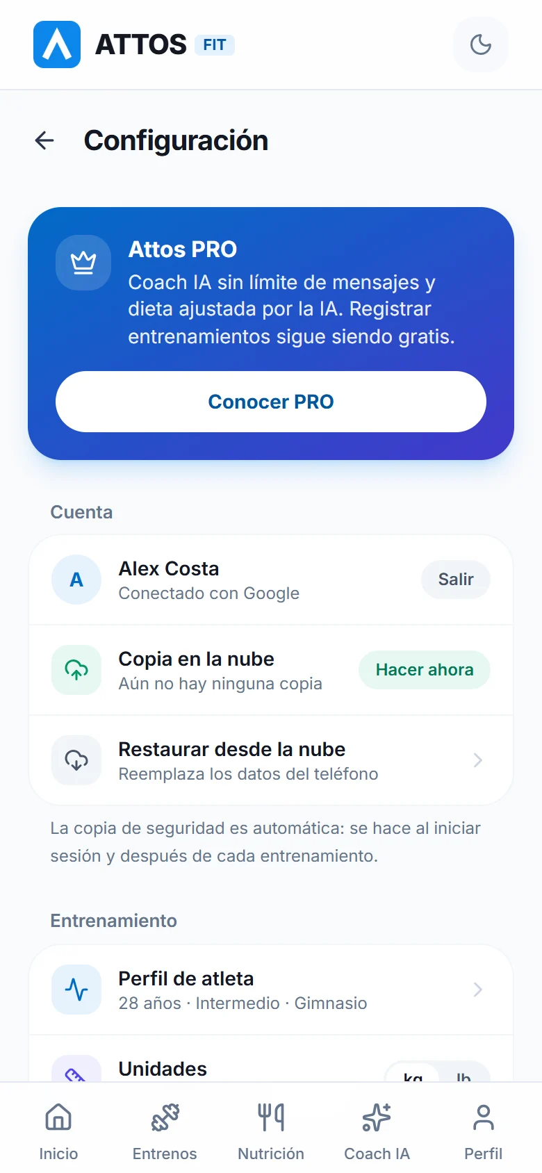 Cuenta y copia en la nube