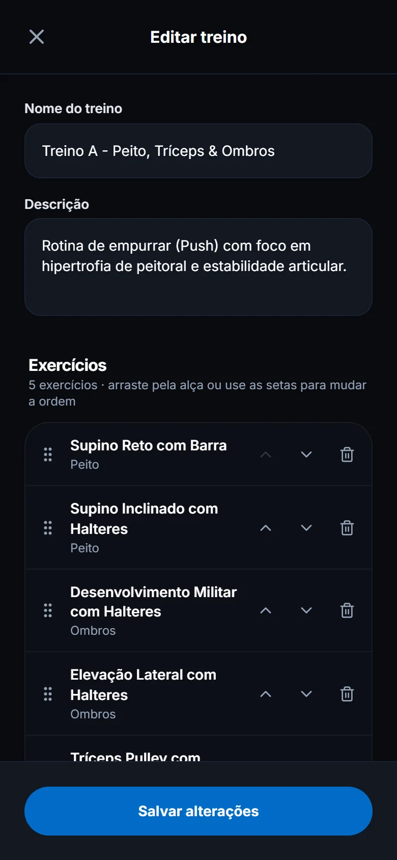 Edite um treino