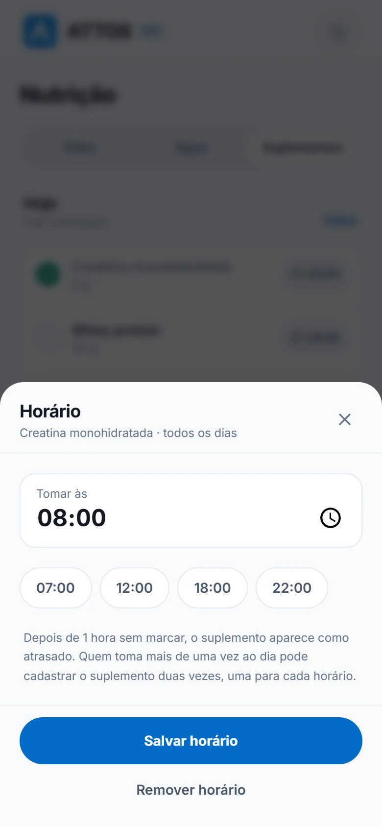 Cadastre suplementos e horários (2)