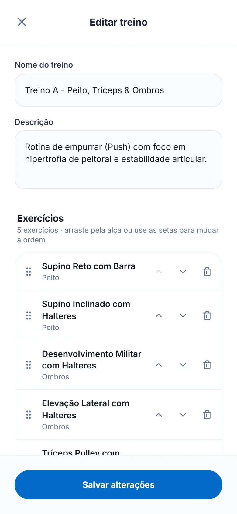 Edite um treino